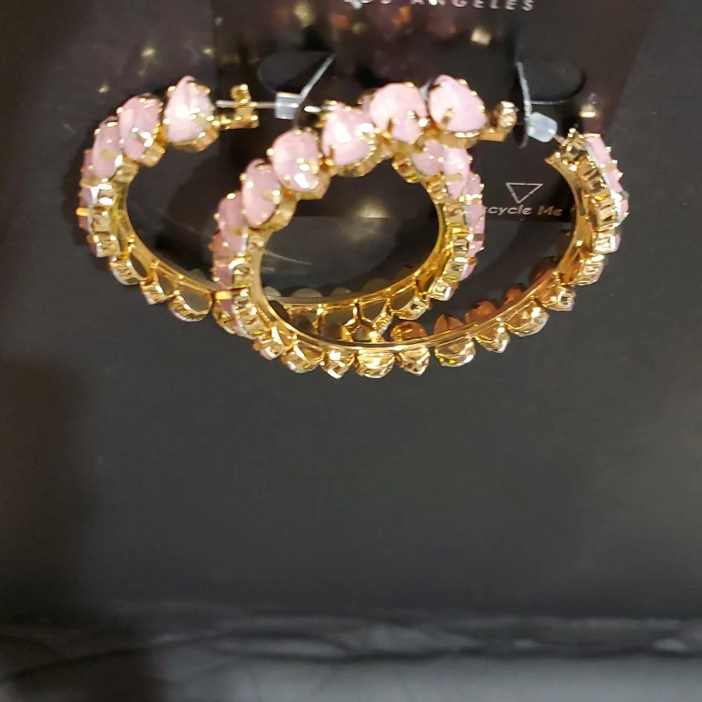 Guess pink crystal gemstone studded bling hoop earrings brand‎ new